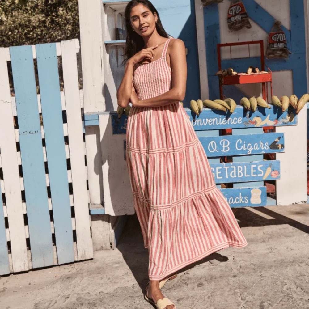Marine Layer Selene Maxi Dress in Hibiscus Stripe